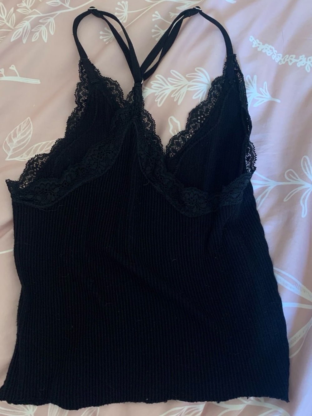 & Other Stories Black Lace-Trim Ribbed Camisole